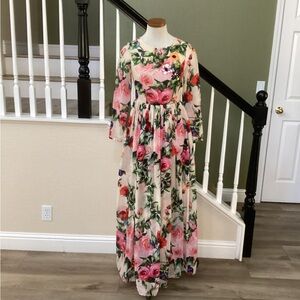 New Nordstrom Cream and Pink  Sleeve Sundress
